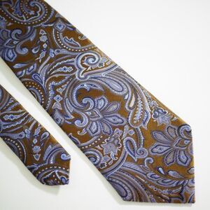 Boss Hugo Boss Brown Blue Paisley Floral Woven Silk Tie‎